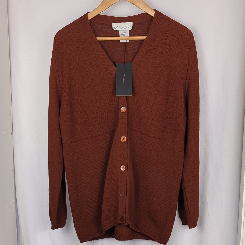 TANNER Women's New Italian Wool Blend Rust Brown Cardigan